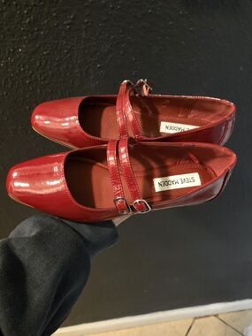 Steve Madden Red Patent Double-Strap Mary Jane Flats
